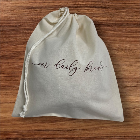 Farmhouse Linen Bread Bag, "Our Daily Bread" Handmade Reusable Bread Keeper - Picture 3 of 5